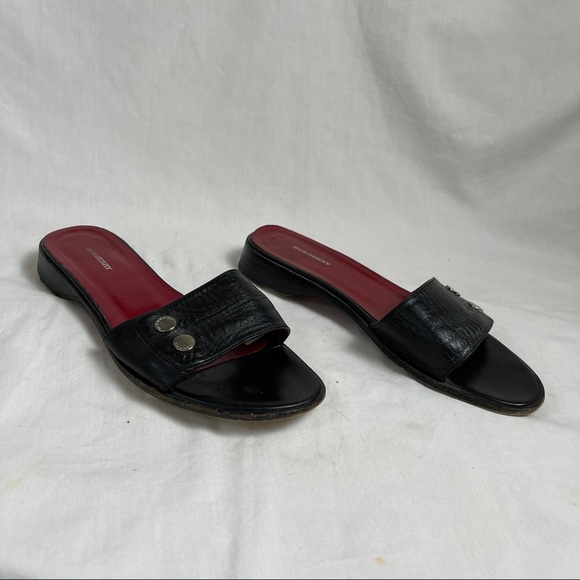 Burberry Black 2 Button Flat Slides - Picture 4 of 9